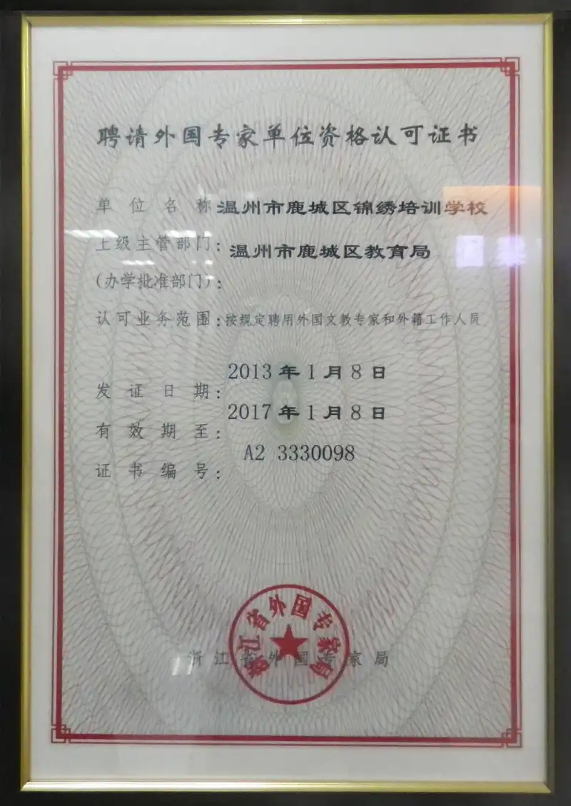 单位名称温州市鹿城区锦绣培训学校